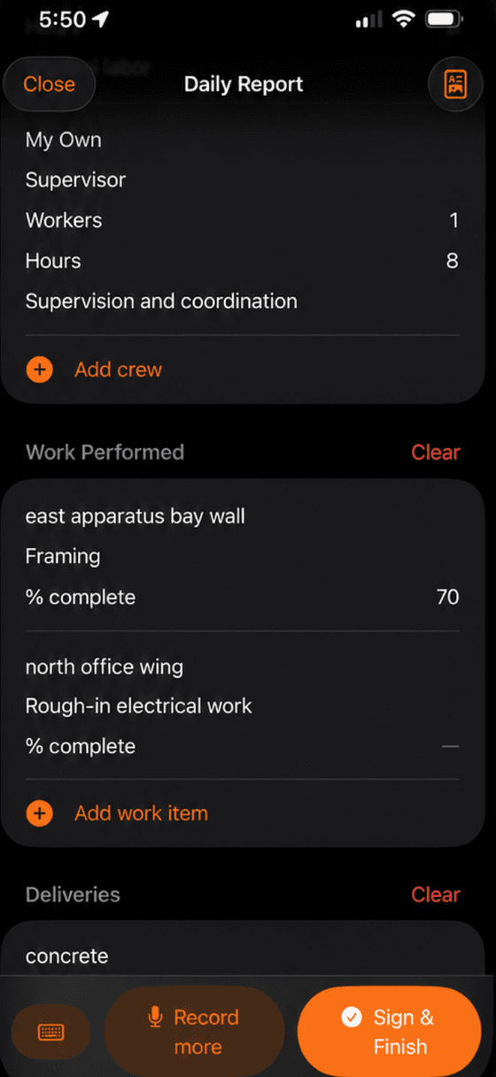 A daily report in the app