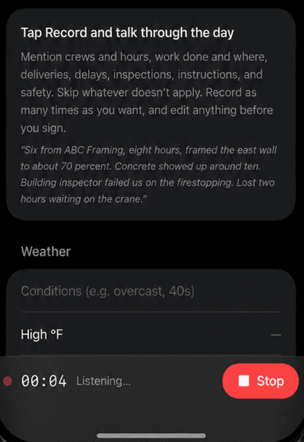The app listening while the day is talked through