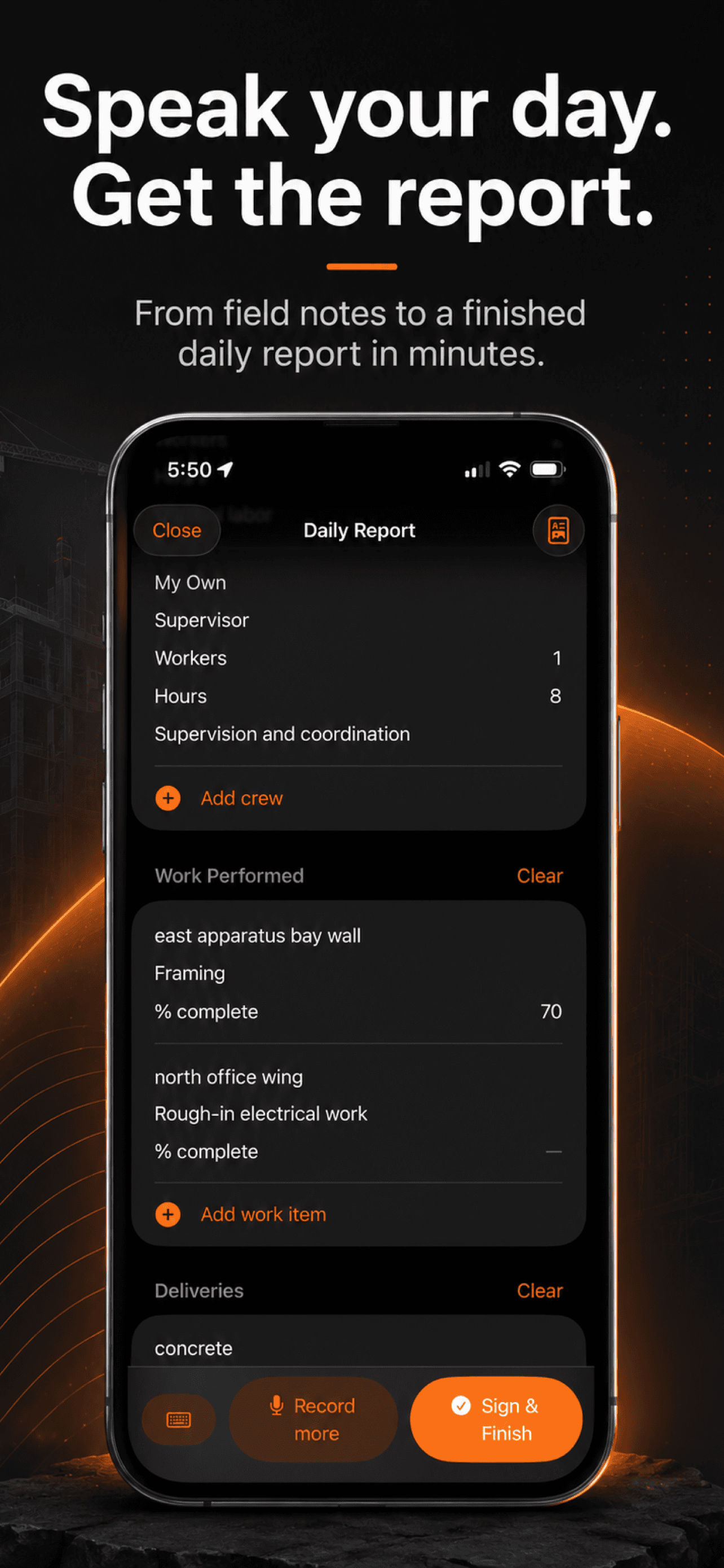 Speak your day, get the report